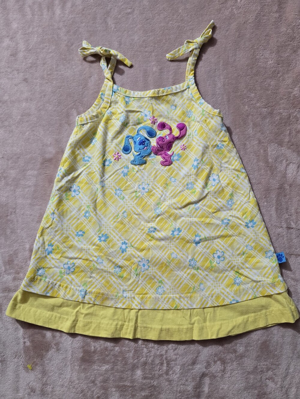 Blues Clues Blue & Magenta Yellow Floral Tie-Shoulder Kids Dress Sundress Sz 4t